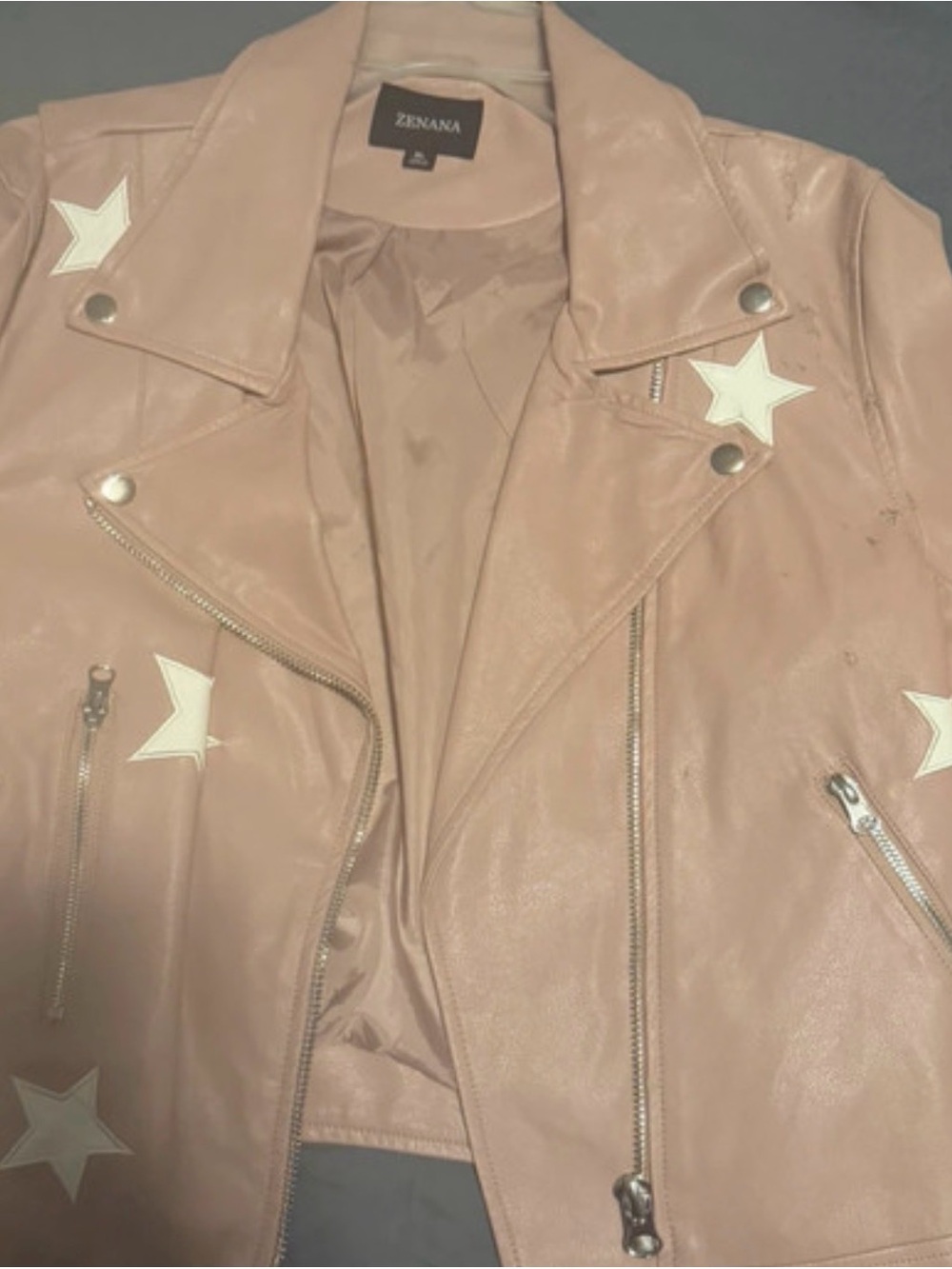 Zenana Outfitters Blush Pink Star Moto Jacket